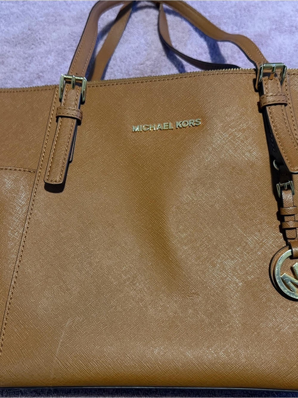 Michael Kors Tan Saffiano Leather Tote with Gold Hardware